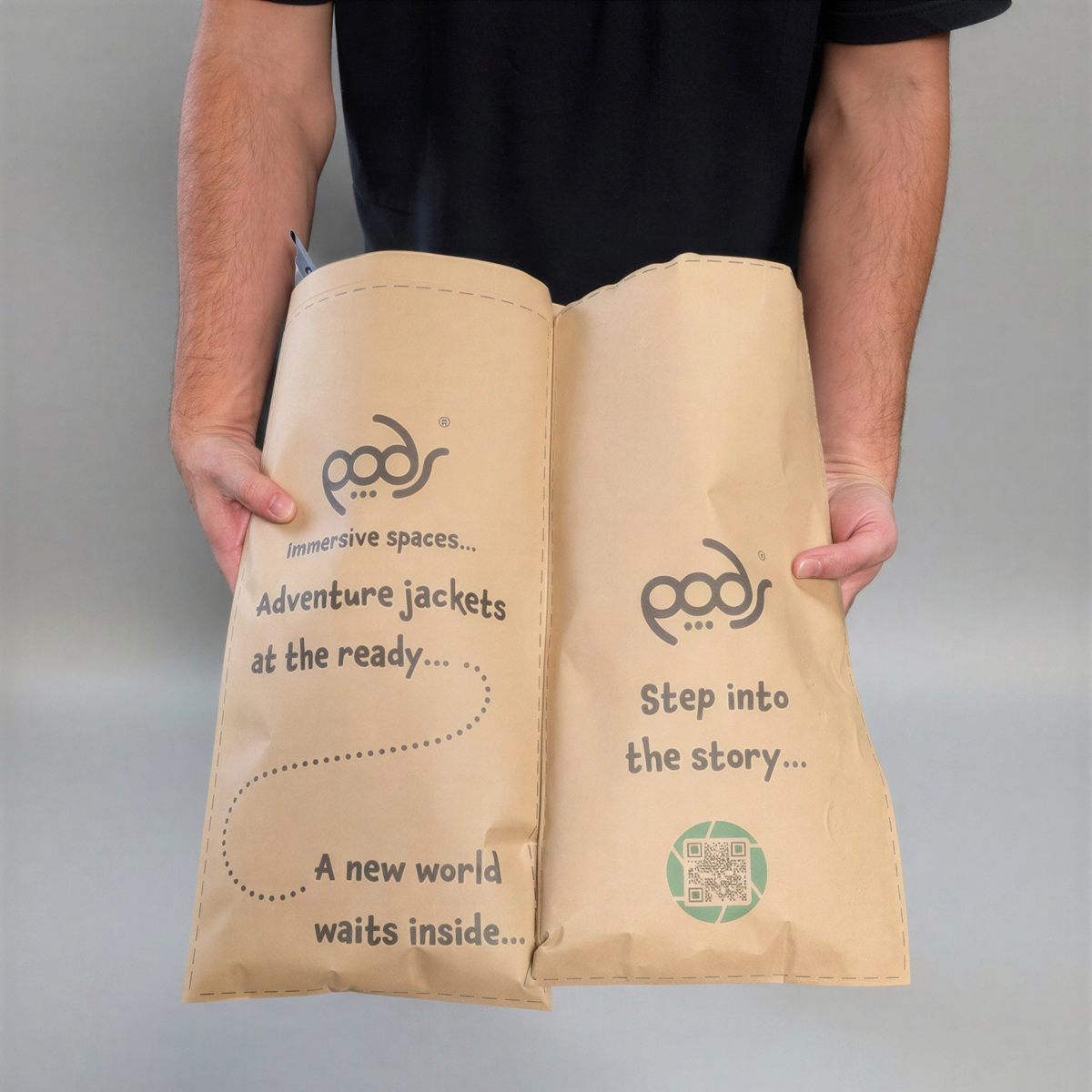Manchester Stadium Adventure Jacket Set arrives in plastic free kraft paper packaging printed with Step into the story