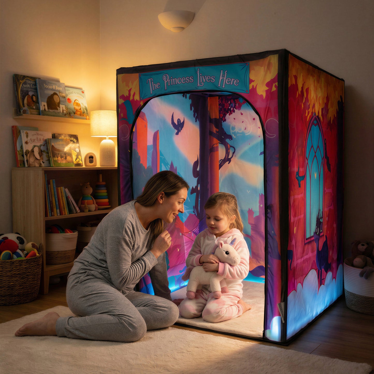 Magical Princess Palace PODSgo pop up play tent in a child bedroom, view 1