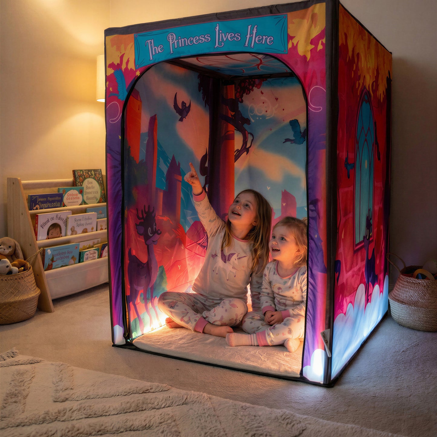 Magical Princess Palace PODSgo pop up play tent in a child bedroom, view 2