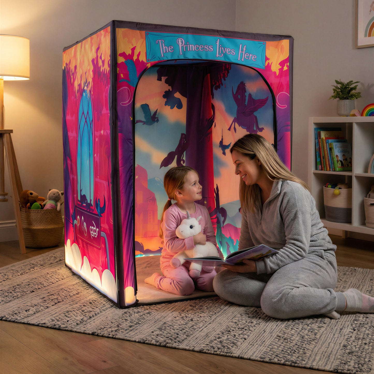 Magical Princess Palace PODSgo pop up play tent in a living room, view 4