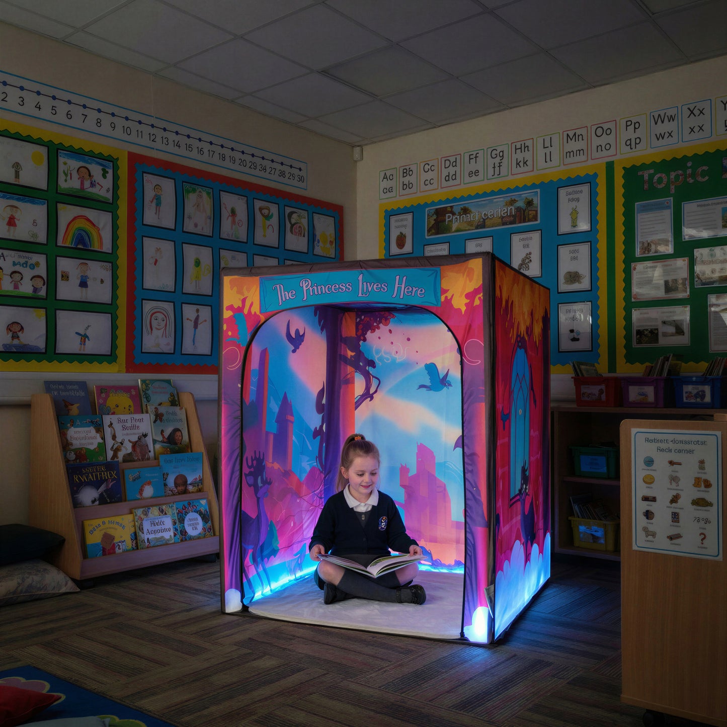 Magical Princess Palace PODSgo pop up play tent in a school classroom, view 1