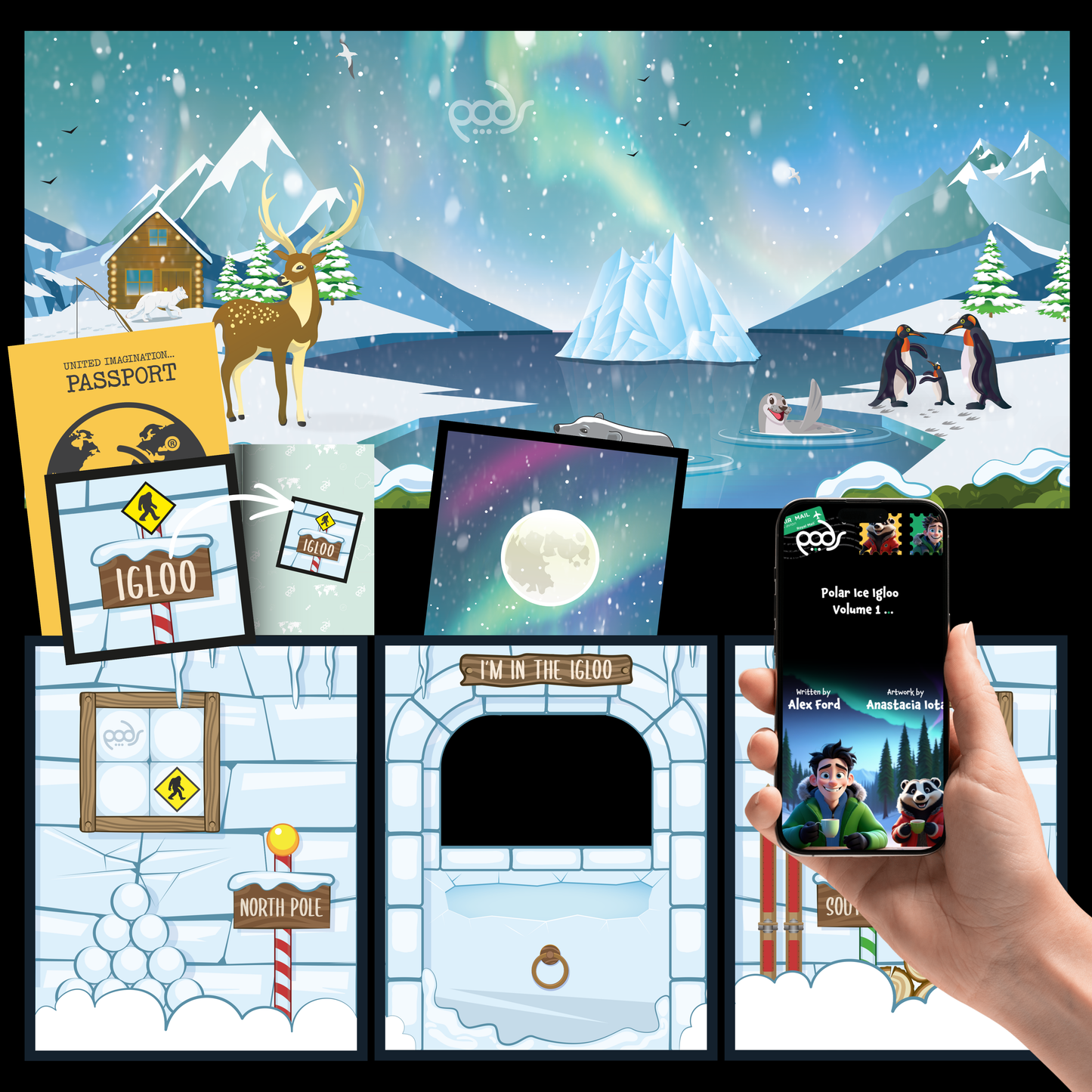 PODSgo Polar Ice Igloo Adventure Jacket Set – icy arctic-themed inner and outer jackets for a PODSgo sensory play space.