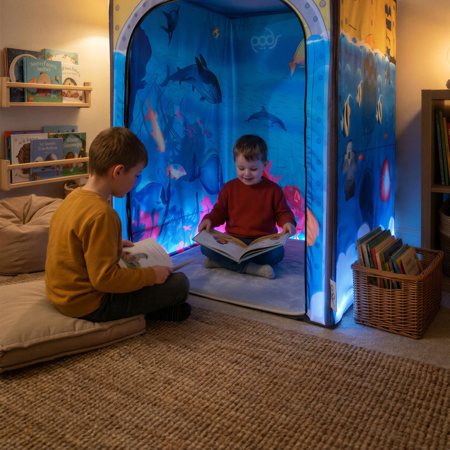 Sub Aqua Quest PODSgo pop up play tent in a child bedroom, view 6