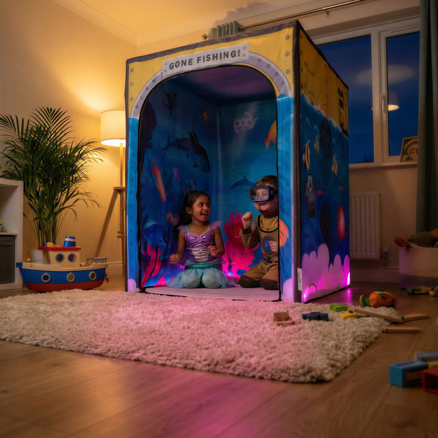 Sub Aqua Quest PODSgo pop up play tent in a living room, view 7