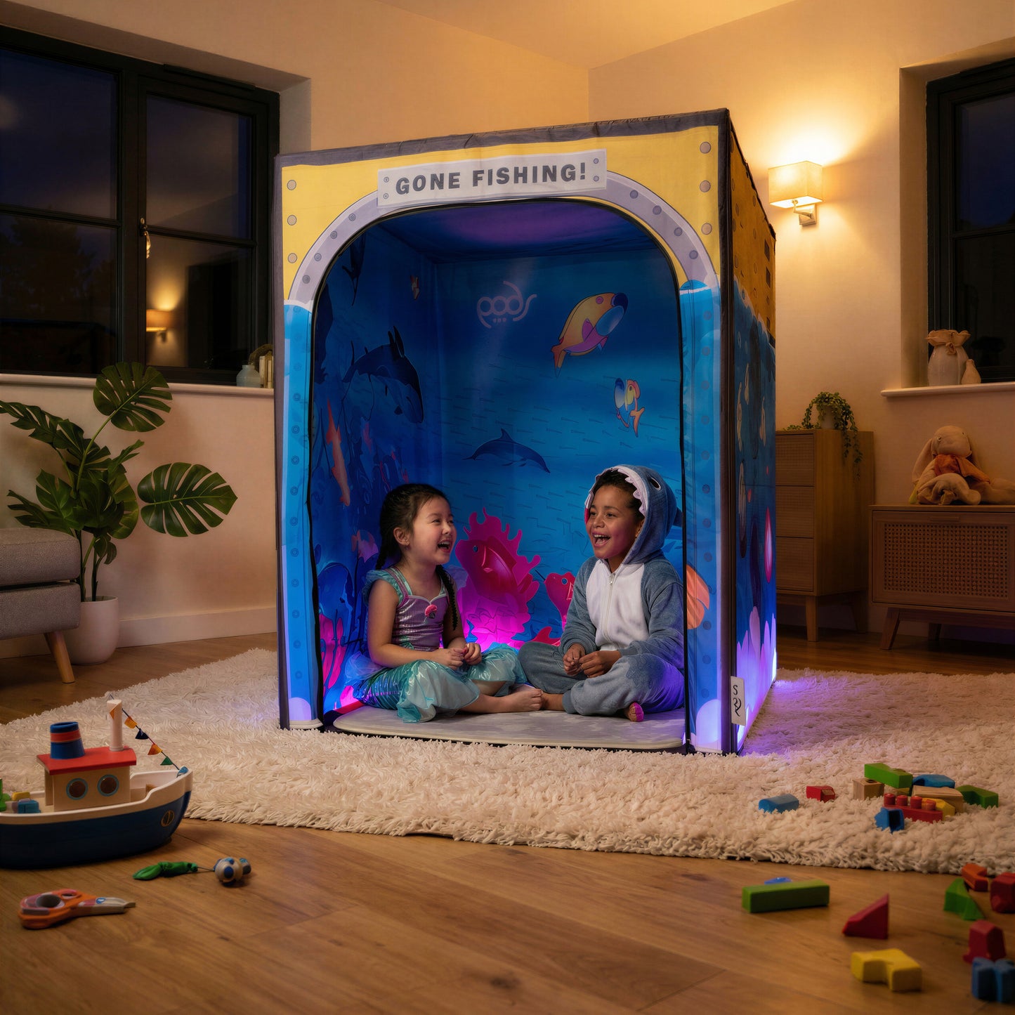 Sub Aqua Quest PODSgo pop up play tent in a living room, view 8