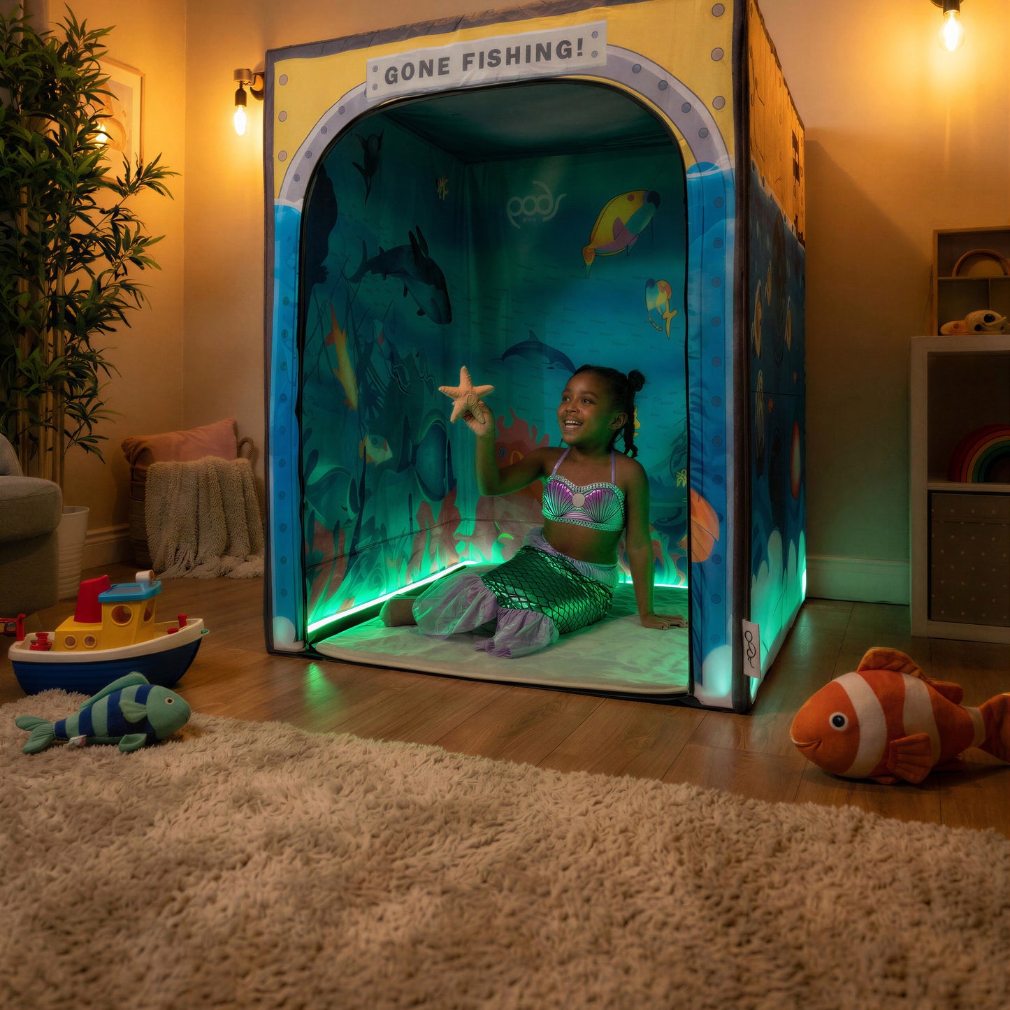 Sub Aqua Quest PODSgo pop up play tent in a living room, view 9