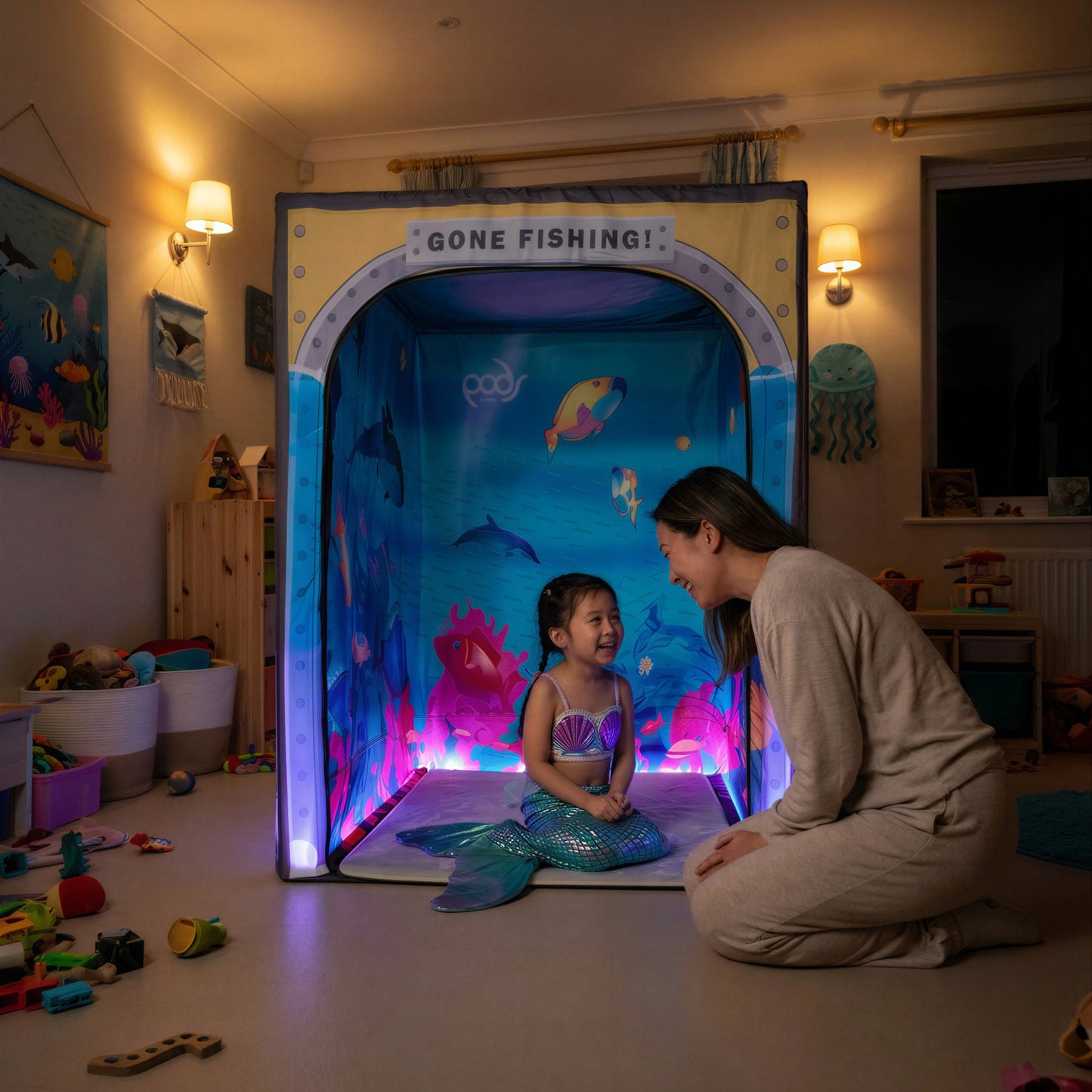 Sub Aqua Quest PODSgo pop up play tent in a playroom, view 1