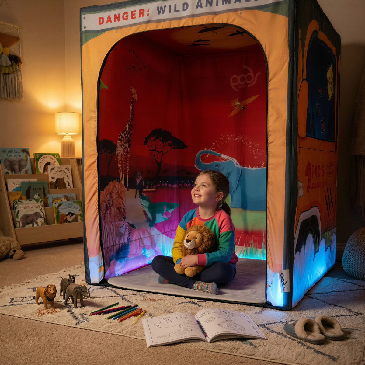 Sunset Savanna Safari PODSgo pop up play tent in a child bedroom, view 1