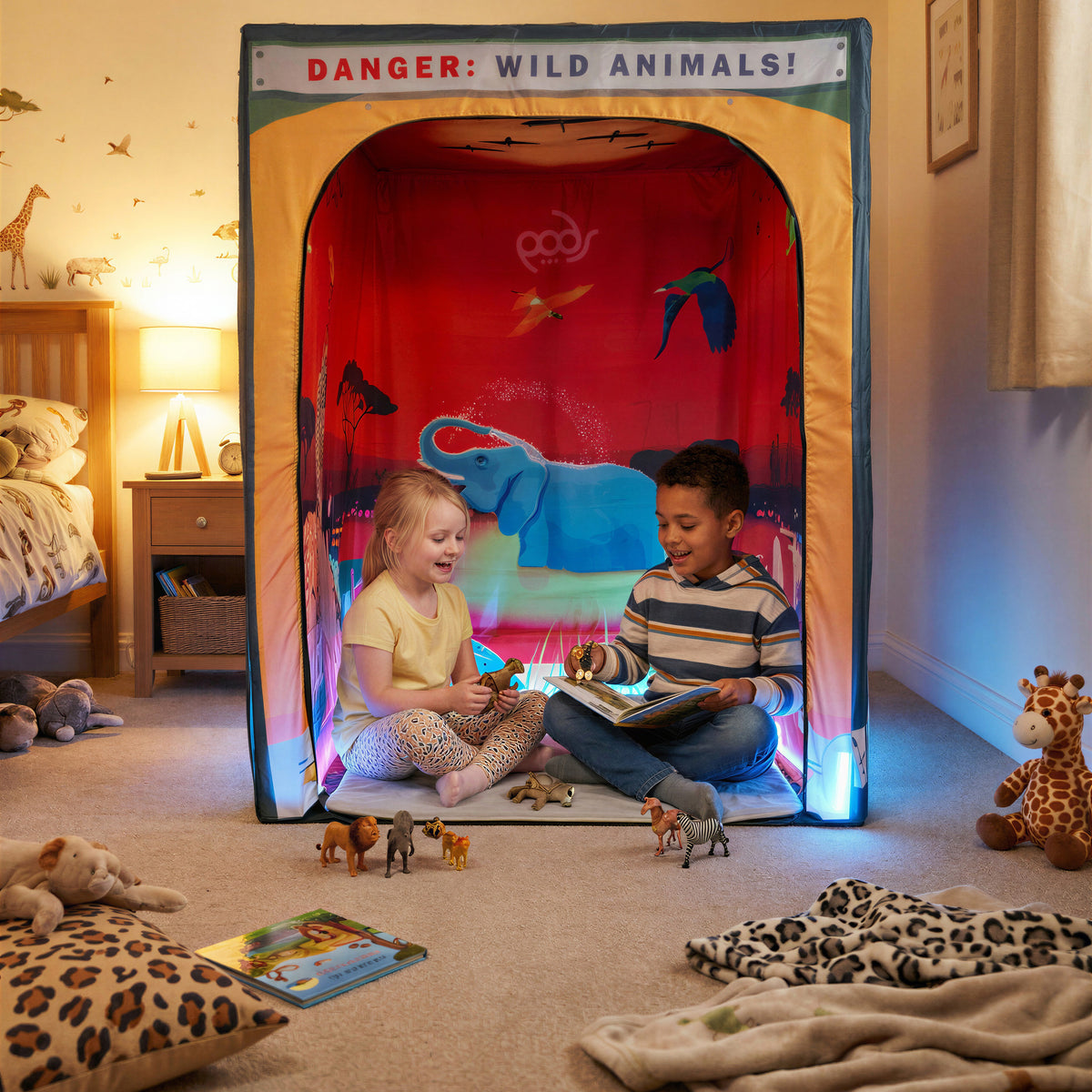 Sunset Savanna Safari PODSgo pop up play tent in a child bedroom, view 2