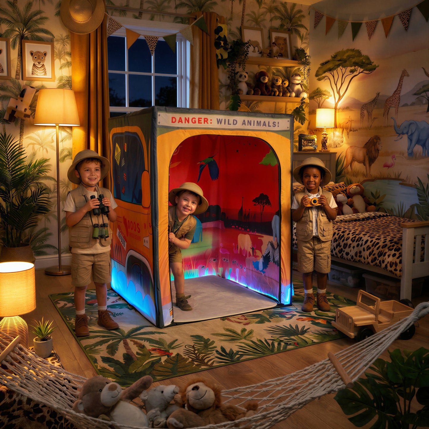 Sunset Savanna Safari PODSgo pop up play tent in a child bedroom, view 4