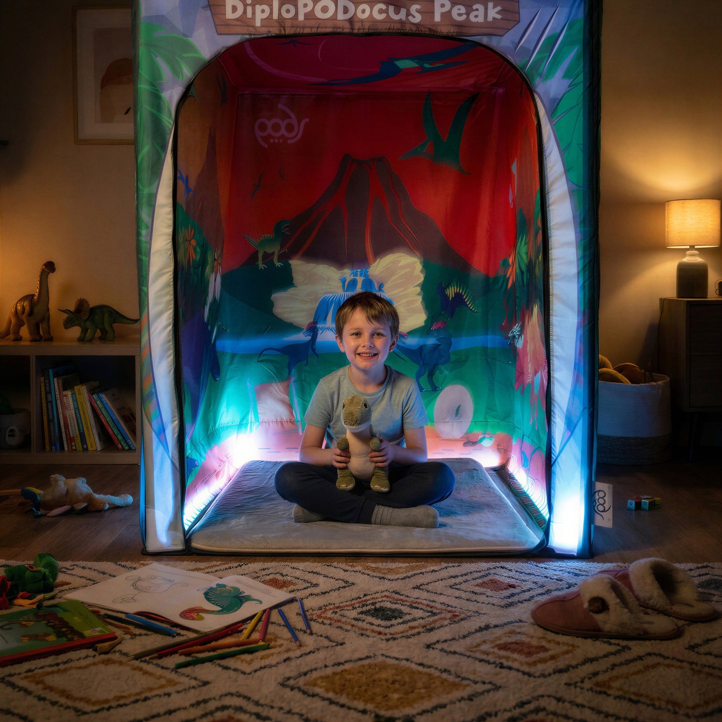Walking With Dinosaurs PODSgo pop up play tent in a playroom, view 1