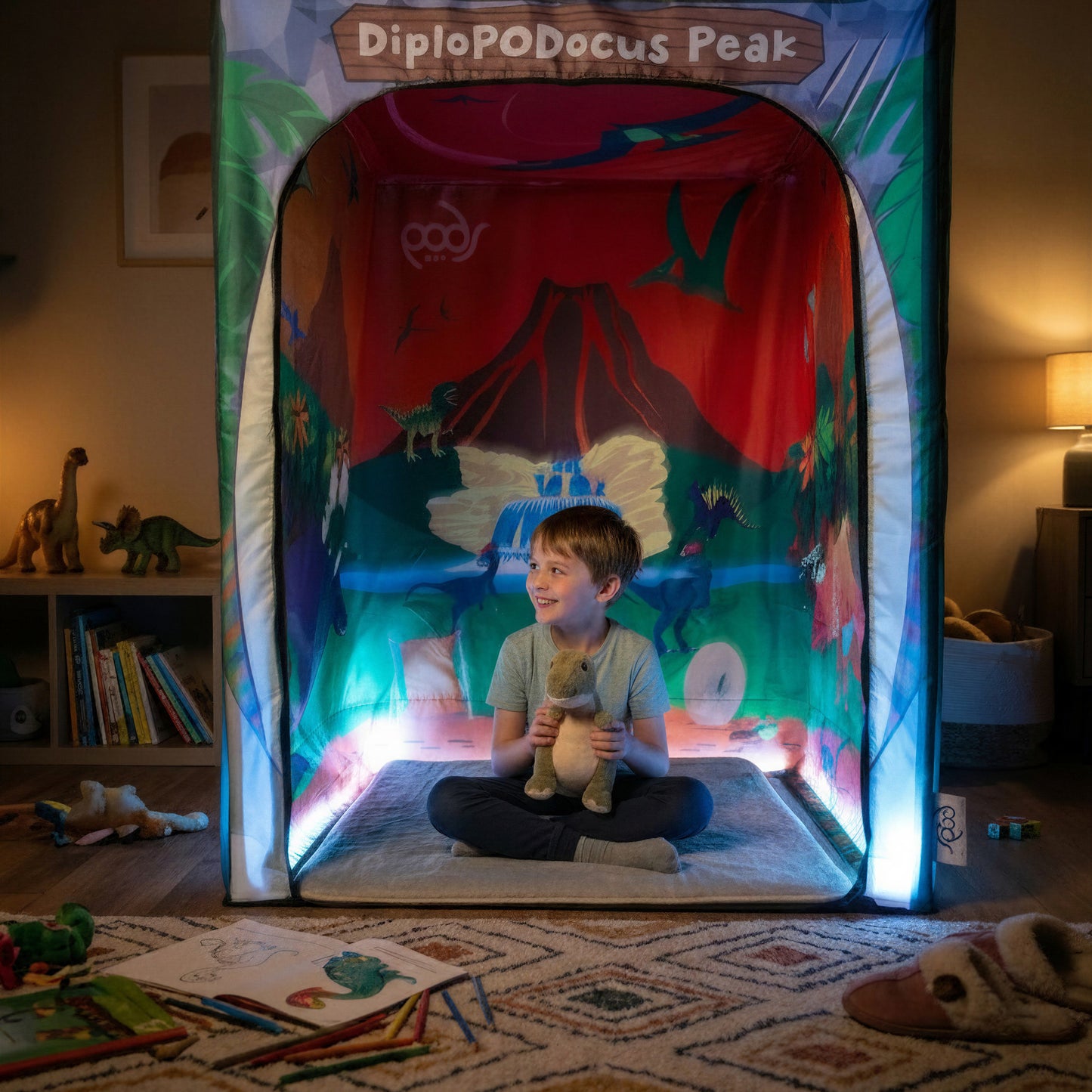 Walking With Dinosaurs PODSgo pop up play tent in a playroom, view 3