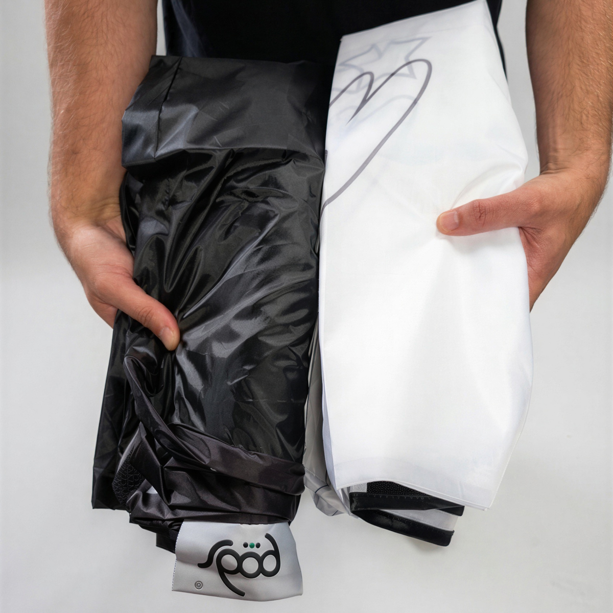 Folded PODSgo White Out Adventure Jacket Set, black inner jacket beside the plain white outer jacket ready to decorate