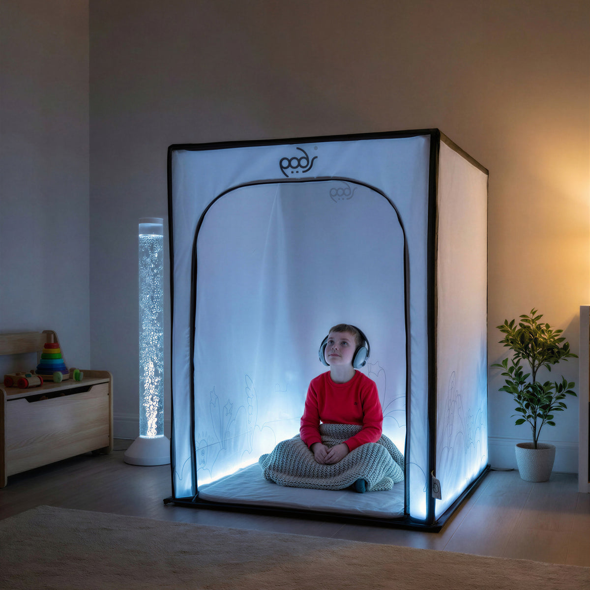 Whiteout PODSgo sensory pop up play tent in a playroom, view 1