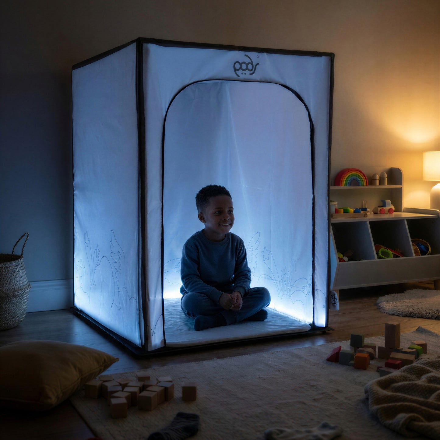 Whiteout PODSgo sensory pop up play tent in a playroom, view 2