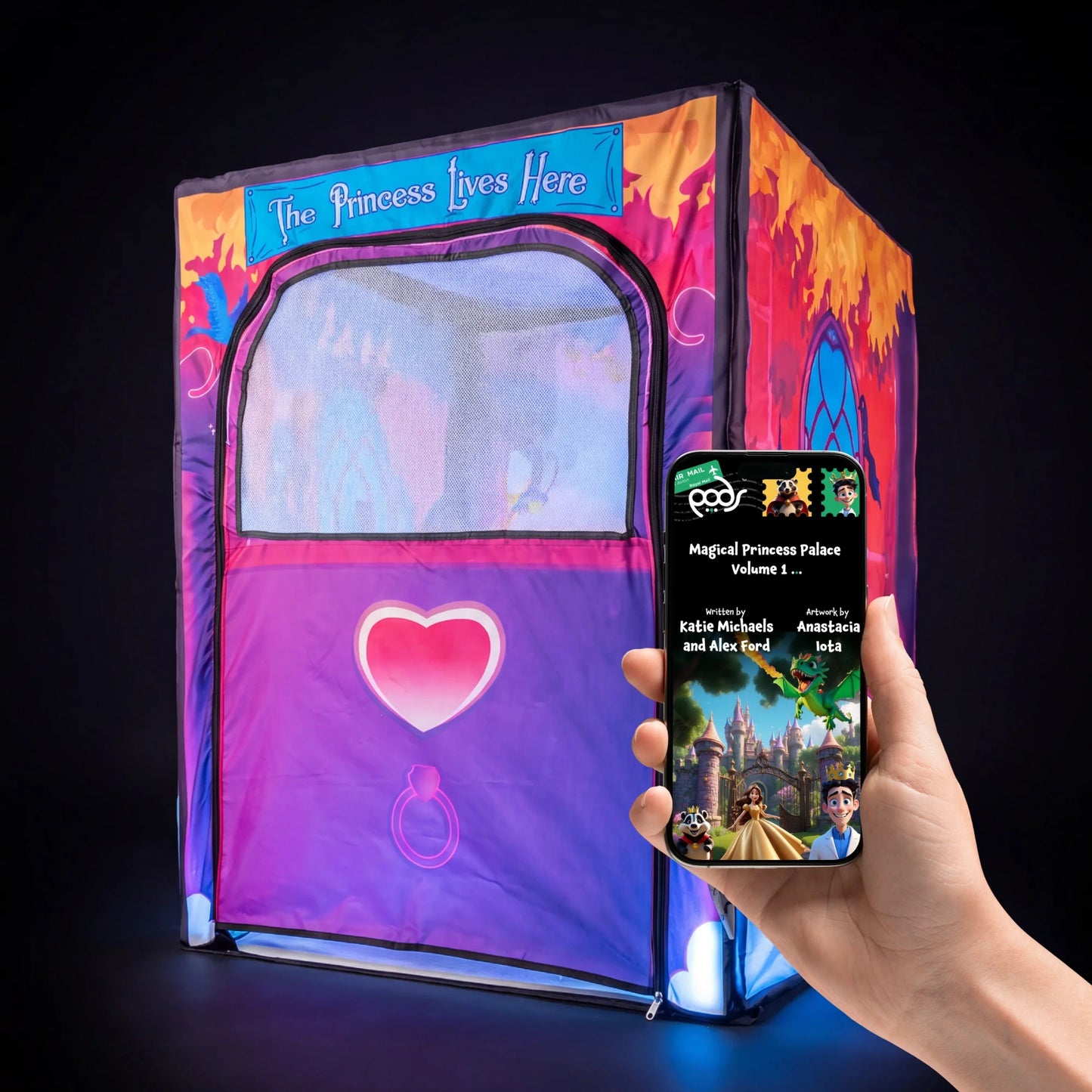 PODSgo Magical Princess Palace Adventure Bundle shown with the front door attached – kids' sensory play tent by PODS Play
