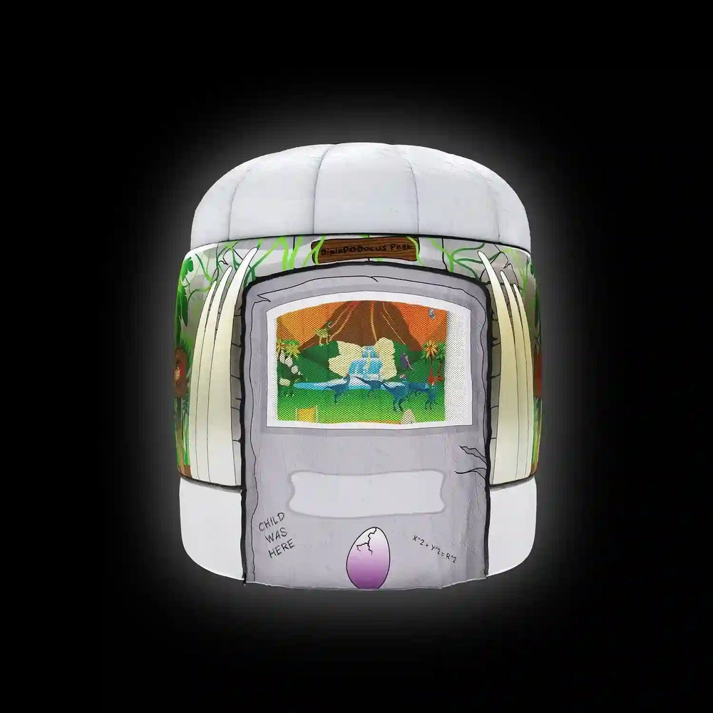 
                  
                    Plush toy resembling a vintage video game console with a screen displaying an animated scene.
                  
                